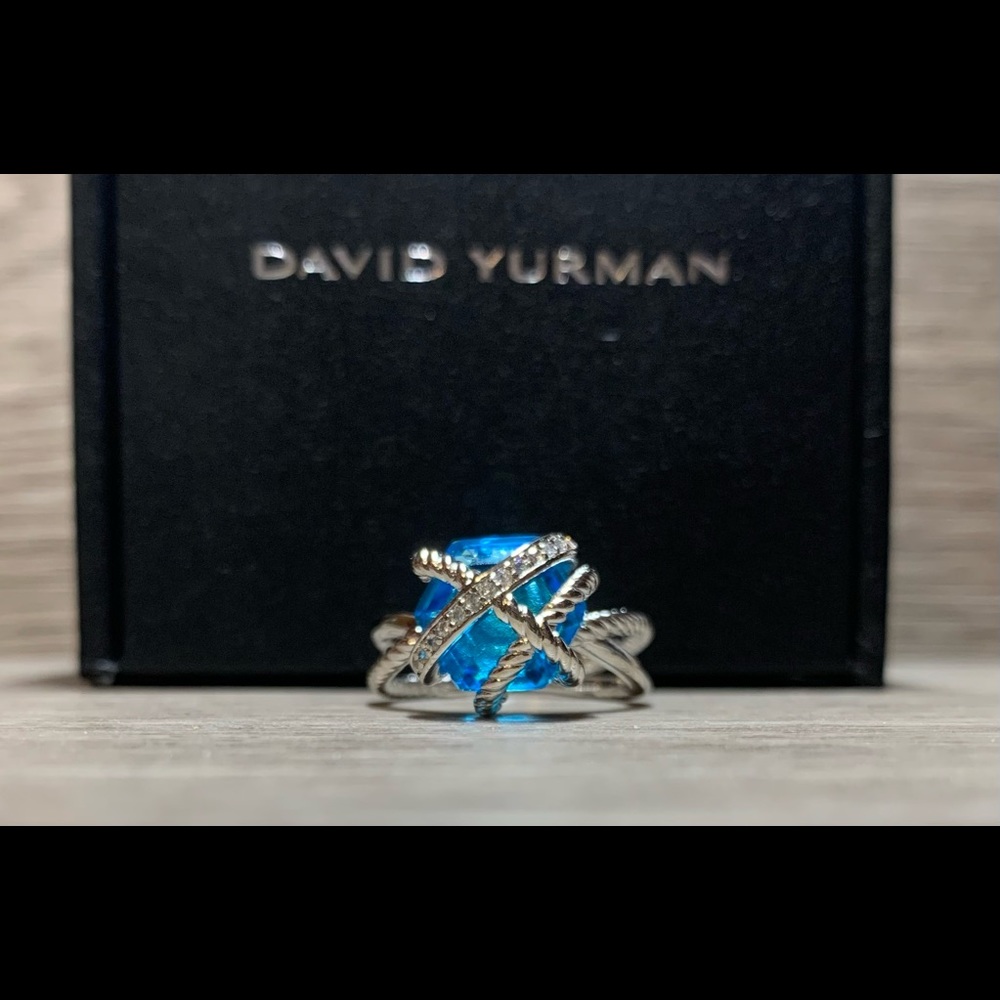 David Yurman Blue and Silver Cable Ring